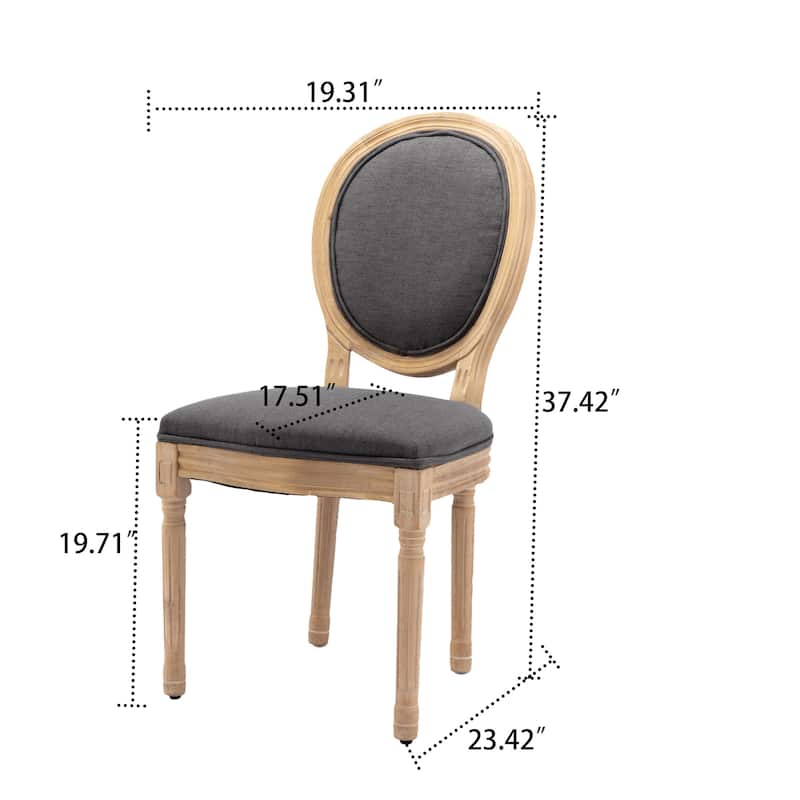 Vintage French Style Set of Two Linen Upholstered Dining Chairs with Solid Rubberwood Frame Legs