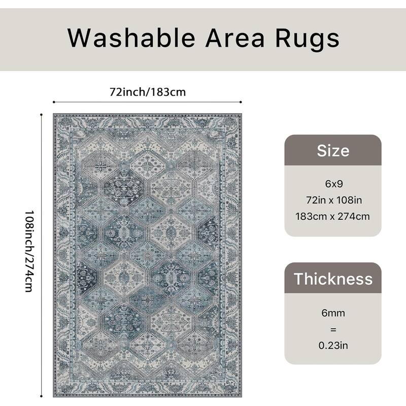 Mcow Vintage Wood-Tone Low-Pile Washable Non-Slip Area Rug
