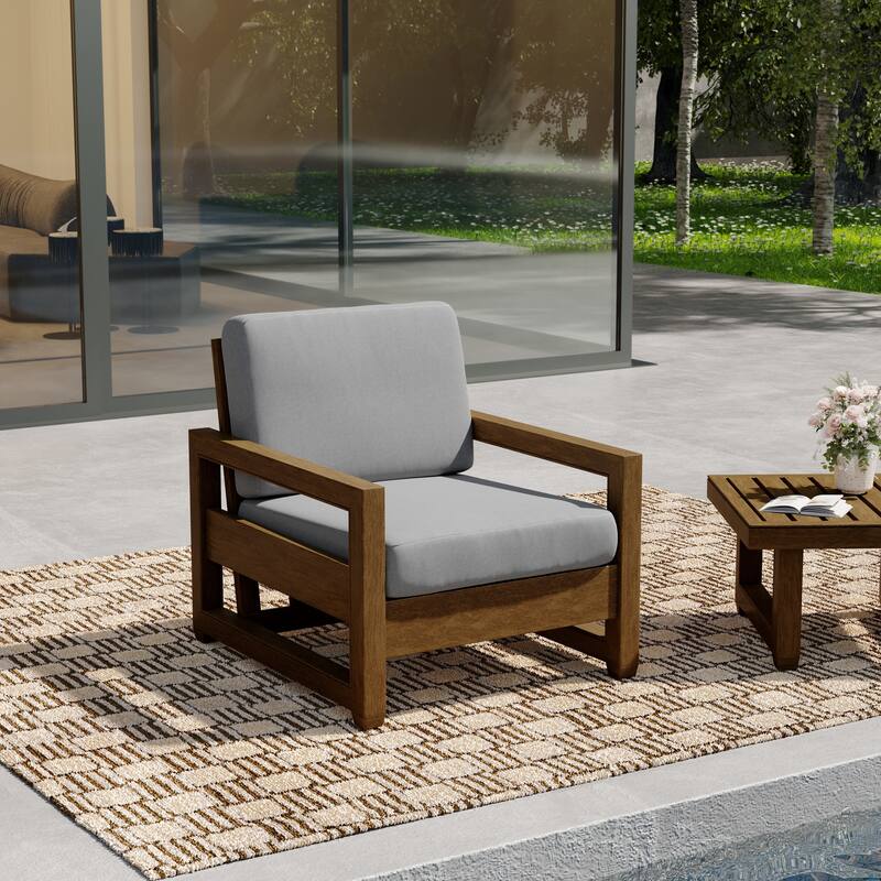 Patio Teak Wood Outdoor Arm Chair with Cushion