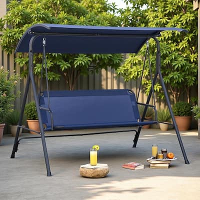 Steel 3-Person Porch Swing with Stand - Outdoor Canopy Swing (528lb Capacity)
