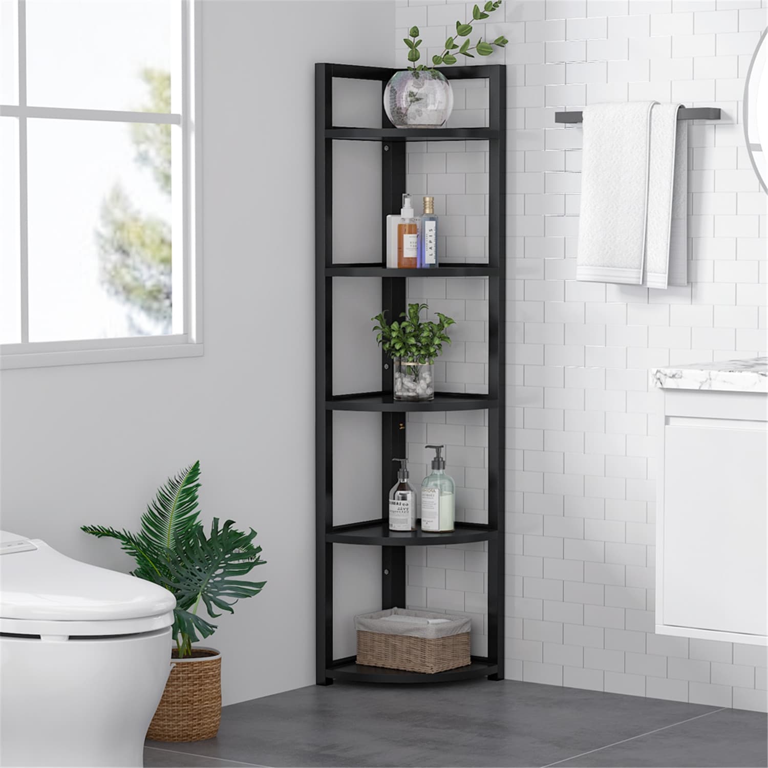 3 Tiers Modern Foldable Standing Bathroom Shelving Corner Shelf in Gold