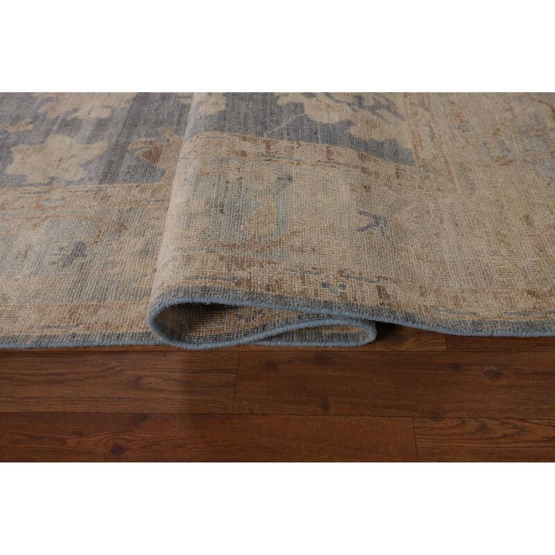 Vegetable Dye Blue Oushak Oriental Area Rug Hand-Knotted Wool Carpet - 6'2"x 8'9"