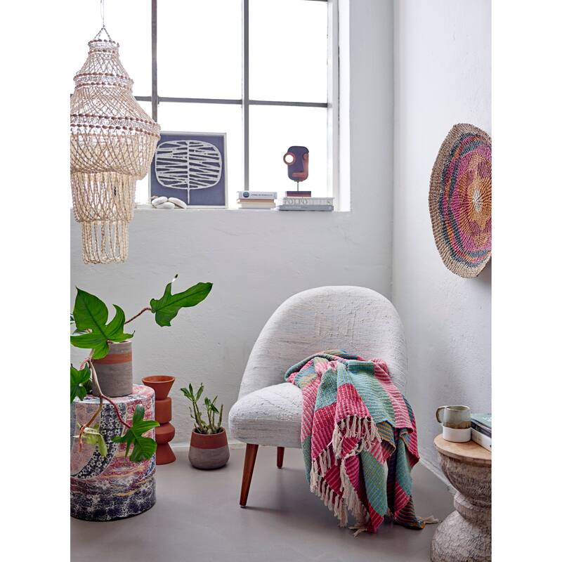 Woven Recycled Cotton Blend Striped Throw with Tassels, Multi Color