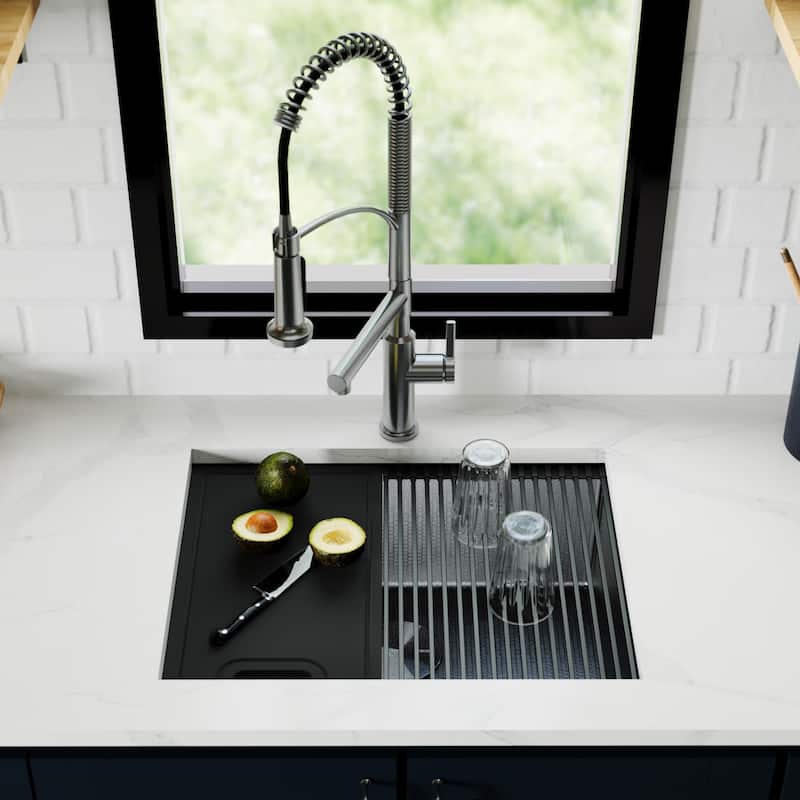 Matrix 24" Undermount Workstation 16 Gauge Single Bowl Stainless Steel Kitchen Sink with Accessories