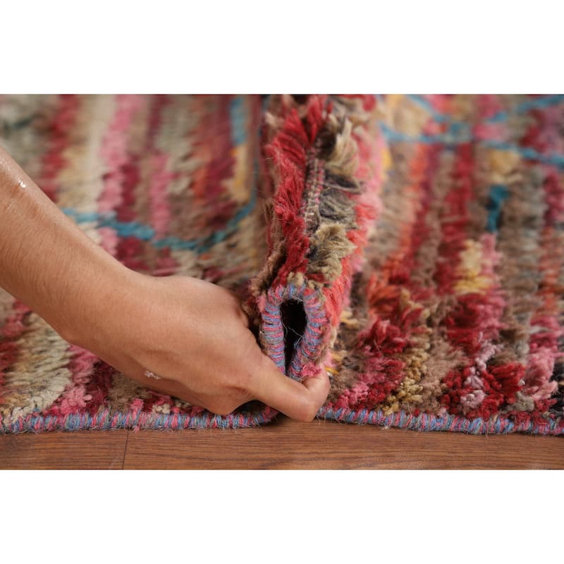 Striped Trellis Moroccan Area Rug Handmade Wool Carpet - 5'8" x 9'9"