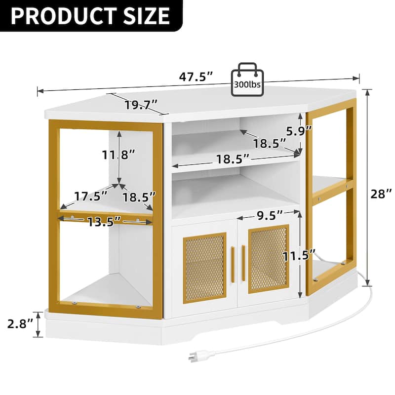 Farmhouse Corner TV Stand Entertainment Center Media Console for TVs up to 55" with Power Outlet
