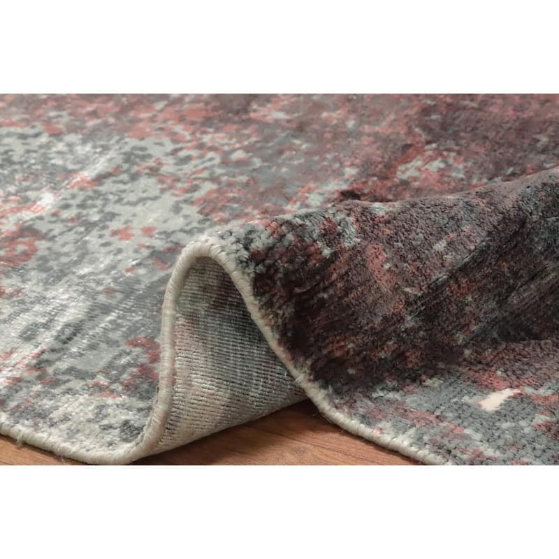 Hand Knotted Oriental Viscose Silk Carpet Modern All-Over Oranges & Rust Abstract Area Rug - 7' 11'' X 5' 5''