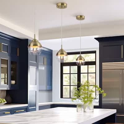 Modern Gold 1-Light Glass Globe Pendant Lights Kitchen Island Lights for Dining Room - 6" D x 9" H
