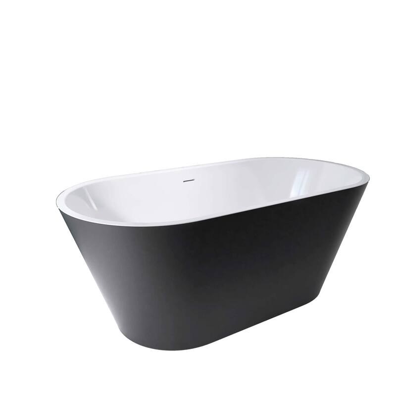 59 in./ 60 in. Acrylic Double Slipper Freestanding/Flatbottom Soaking Bathtub in Matte Black with Drain