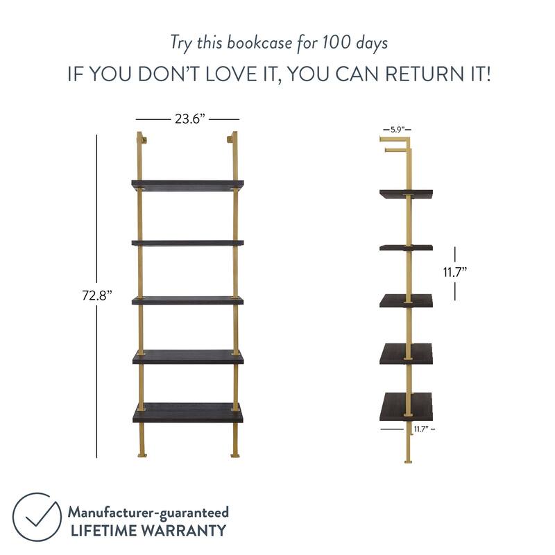 Nathan James Theo 5-Shelf Ladder Bookcase Wood with Metal Frame