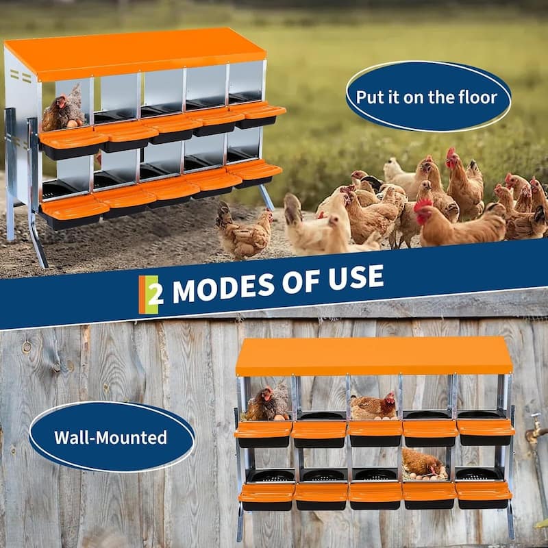 10-Hole Metal Chicken Nesting Box or Easy Cleaning with Legs
