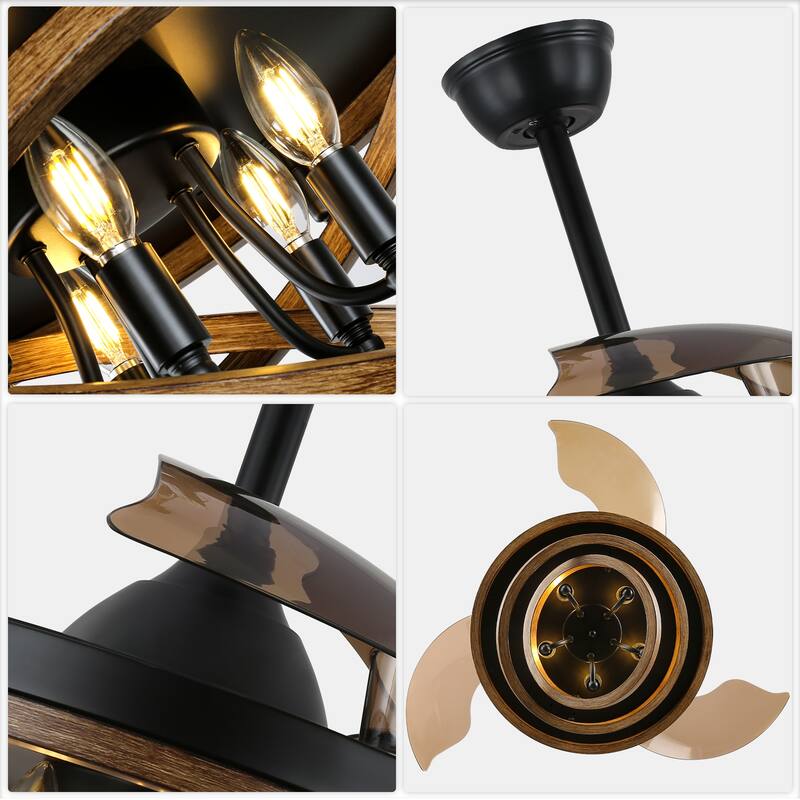 Bella Depot 42" Rustic Retractable Ceiling Fan with Light and Remote 6-Speed Reversible Fan