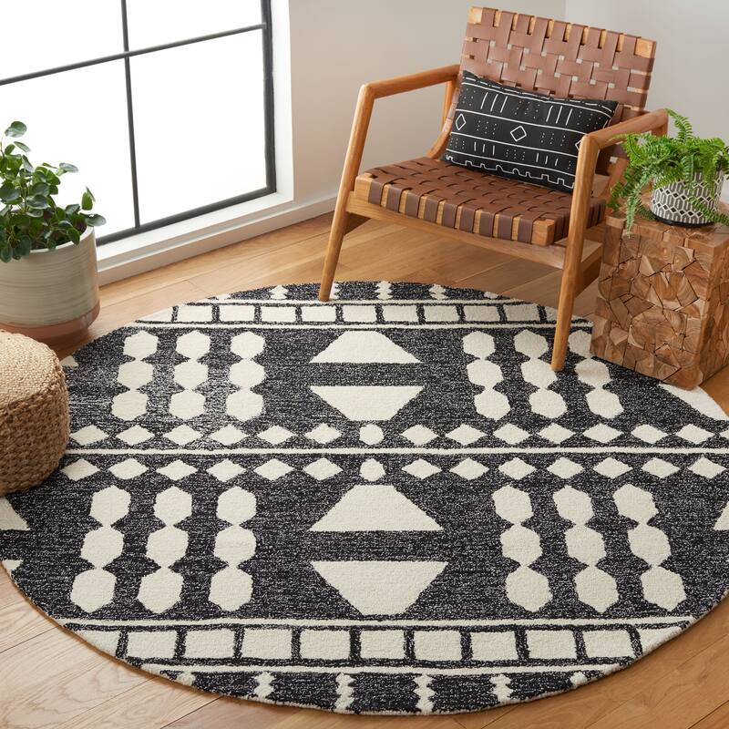 SAFAVIEH Handmade Capri Nasi Modern Wool Rug - 6' Round - Black/Ivory