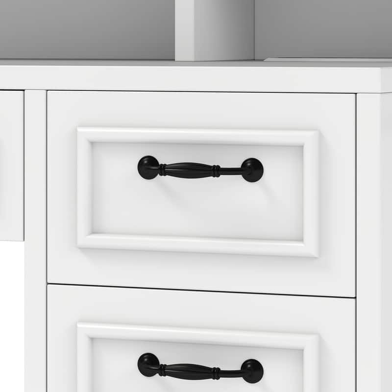 Moasis Modern 5-Drawer Makeup Vanity Table With Exquisite Carved and Built-in Charging Station