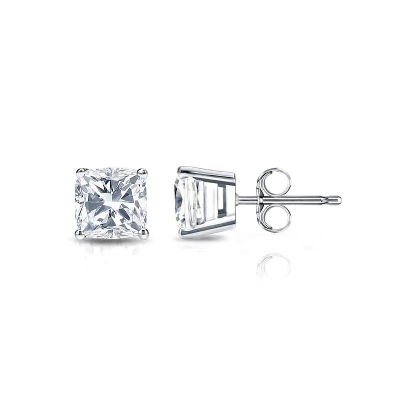 Auriya Lab Grown Cushion 4-Prong Diamond Stud Earrings 2.00 to 10.00 ct. tw. Push-Back (D-E VVS) - 3.00ct. wt. - Platinum - White