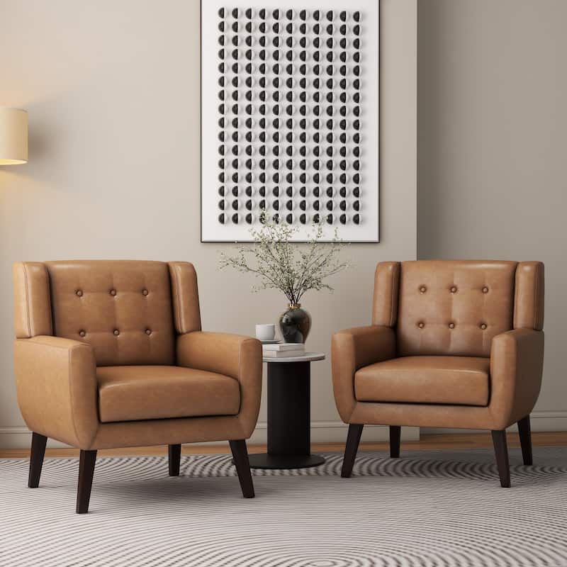 Modern Upholstered Faux Leather Tufted Armchair Linen Accent Chairs