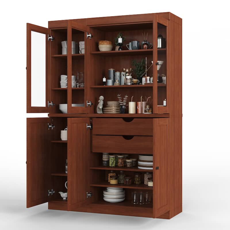 Palace Imports 100% Solid Wood Pantry China Cabinet, Raised Panel & Clear Glass Doors, 2 Drawers, 48.5" Wide, 71.5" Tall