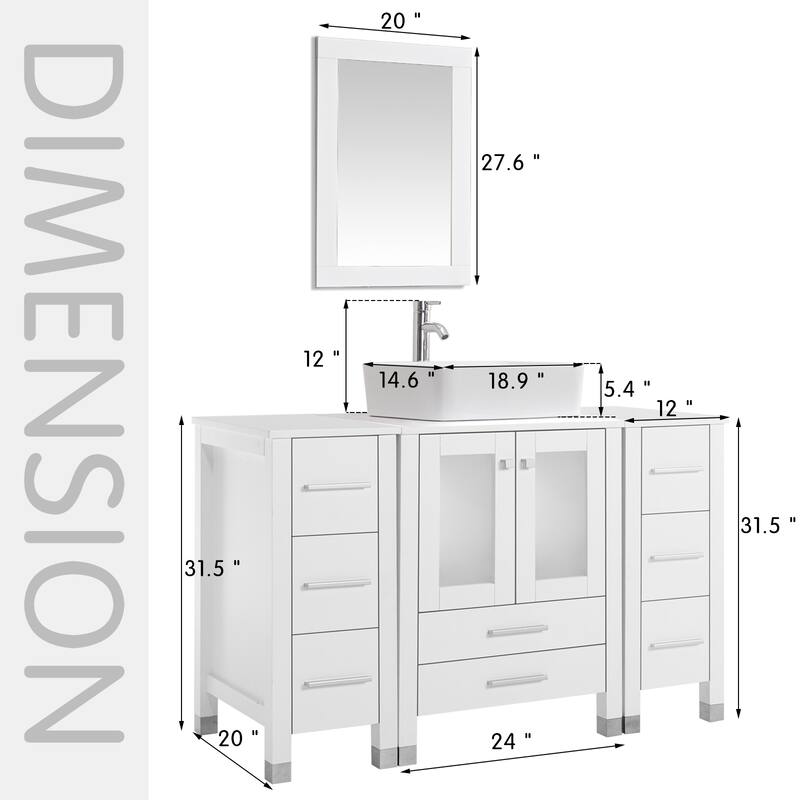 48" Bathroom Vanity with Sink Set Side Cabinet Combo
