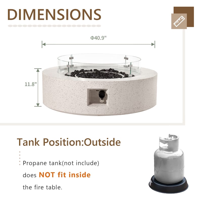 COSIEST Outdoor 41''Round Concrete Fire Pit Table with Wind Guard