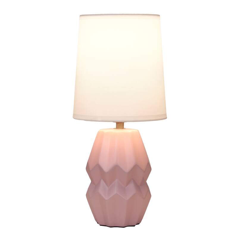Ceramic Geometric Table Lamp with Fabric Shade for Bedroom - 6 x 6 x 13 in. (L x W x H)