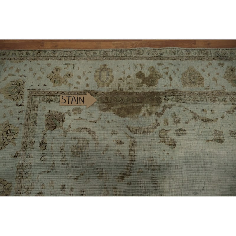 Hand Knotted Oriental 100% Wool Carpet Traditional Floral Green Tabriz Area Rug - 12' 7'' X 9' 3''