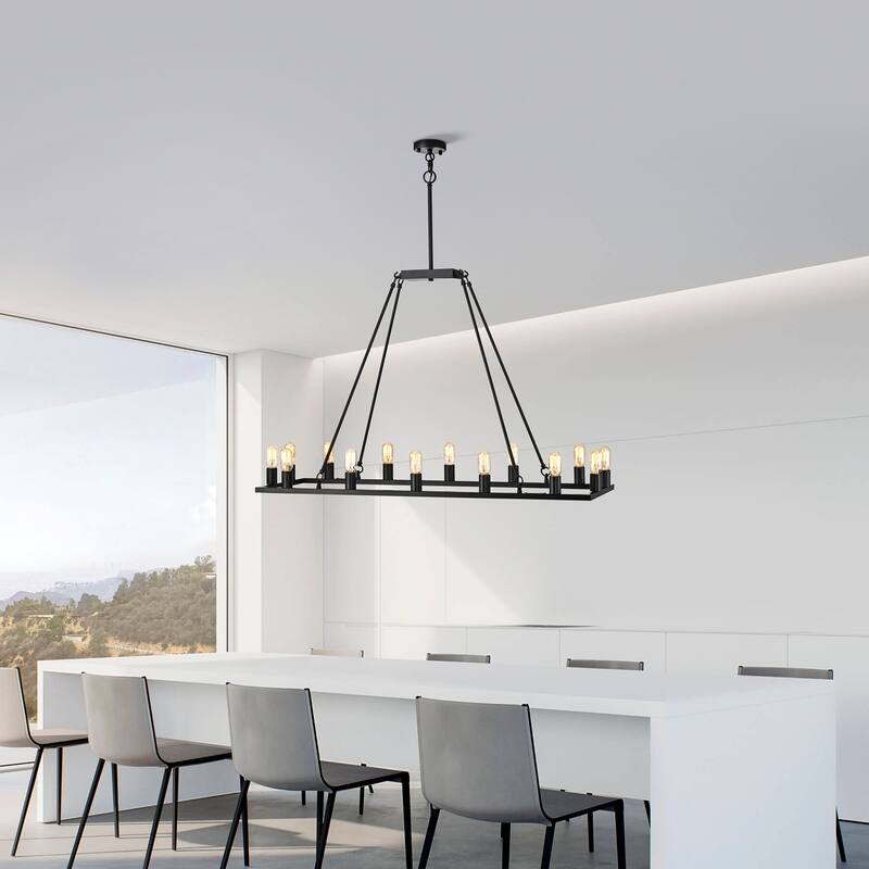 Homer Matte Black 14-Light Linear Kitchen Island Chandelier