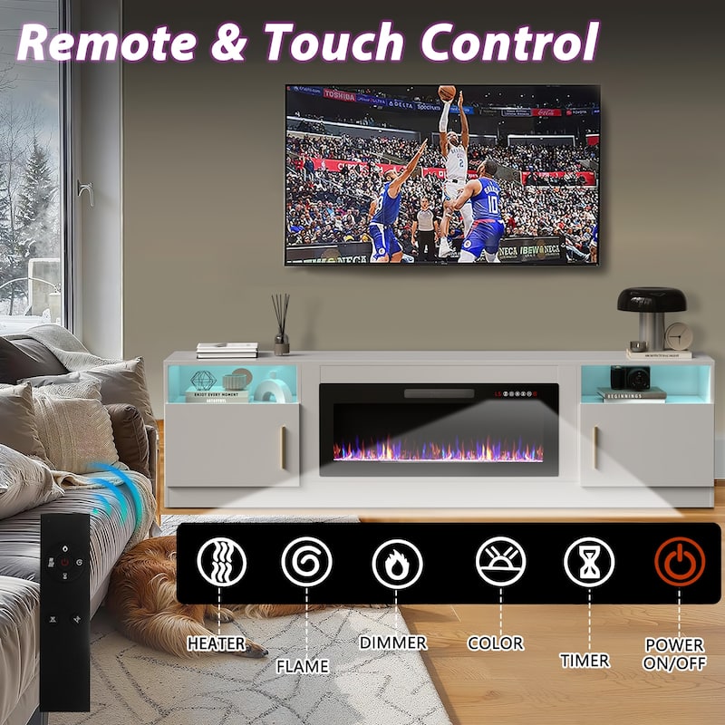 Bossin 80" Fireplace TV Stand with 36" Electric Fireplace, TV Stand for TVs Up to 90", 16 Colors LED Lights/Entertainment Center
