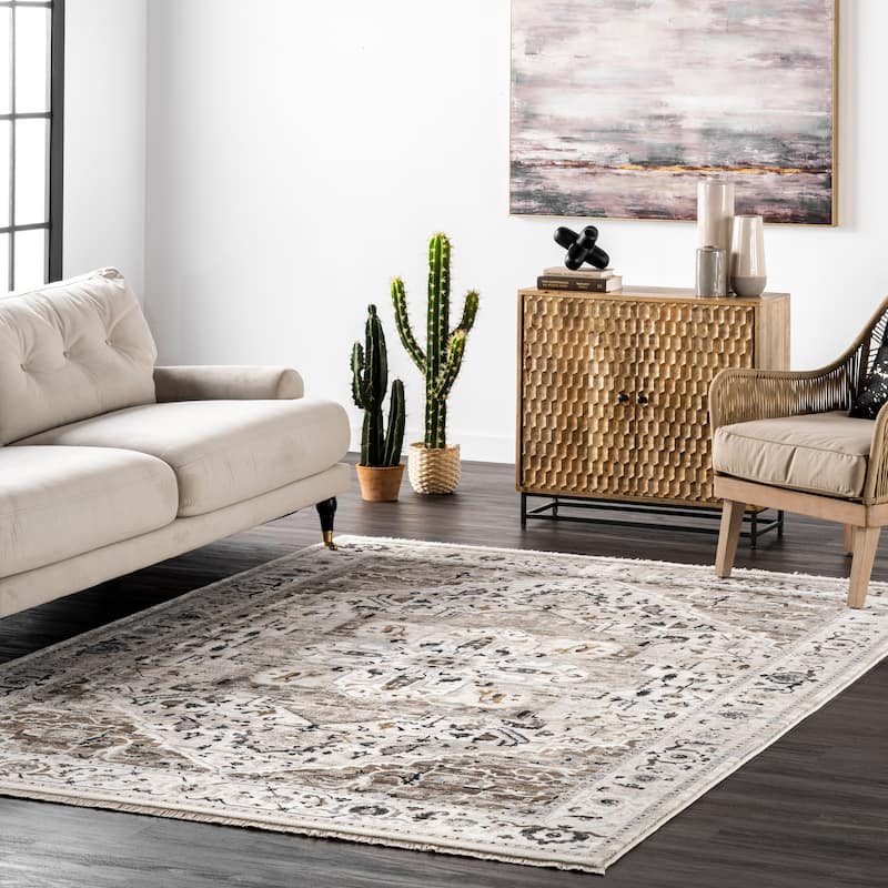 Nuloom Oliveira Floral Medallion Fringe Area Rug - 9' x 12' - Beige