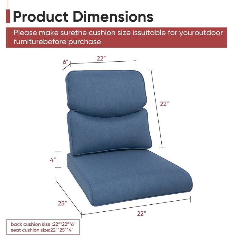 Gymojoy Pillow and Cushion Set Deep Seat Indoor/Outdoor - 25" x 22" x 4"
