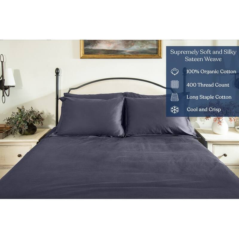 Delara GOTS Certified 100% Organic Cotton Sheet Sets, 400TC Long Staple Cotton, Ultra Soft, Moisture-Wicking,Smooth & Breathable