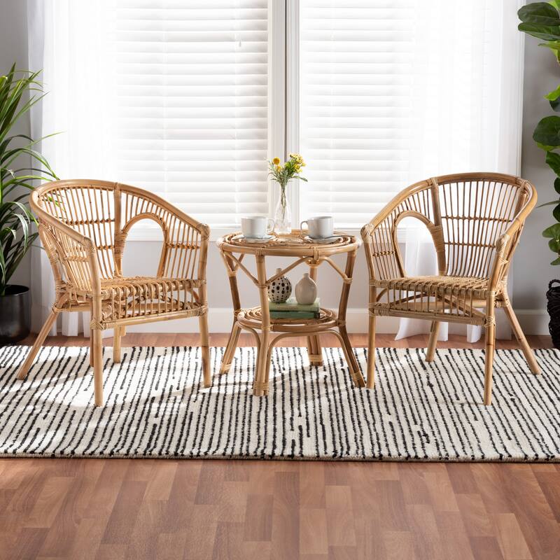 Alleta Modern Bohemian Natural Brown Rattan 3-Piece Living Room Set