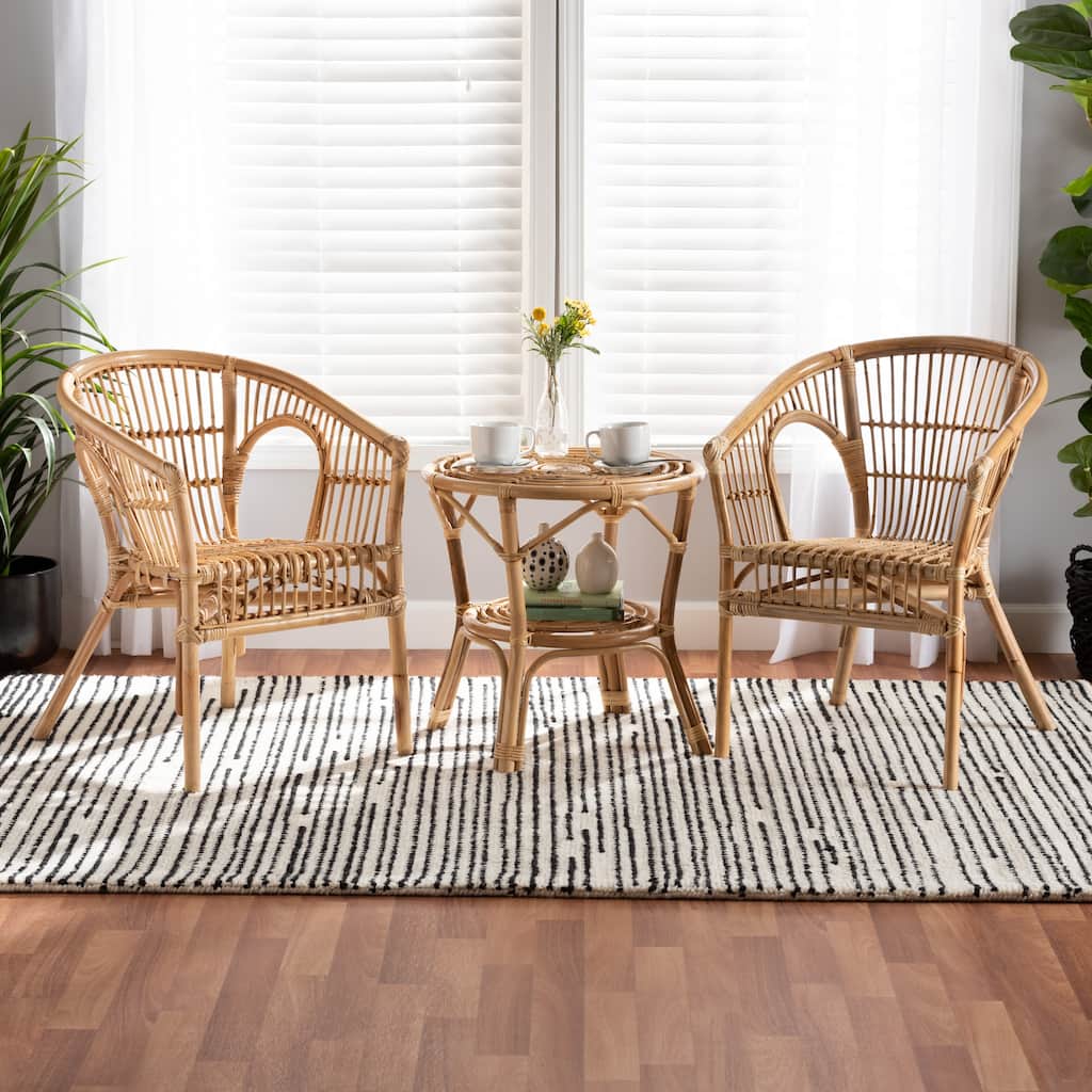 Alleta Modern Bohemian Natural Brown Rattan 3-Piece Living Room Set