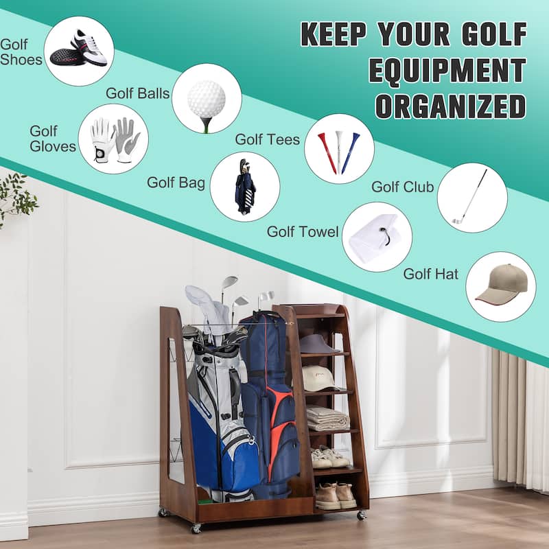 Golf Bag Organizer Rack - Premium 2-Bag Wooden Storage Stand for Garage or Shed - 35.5" L x 18" W x 40" H