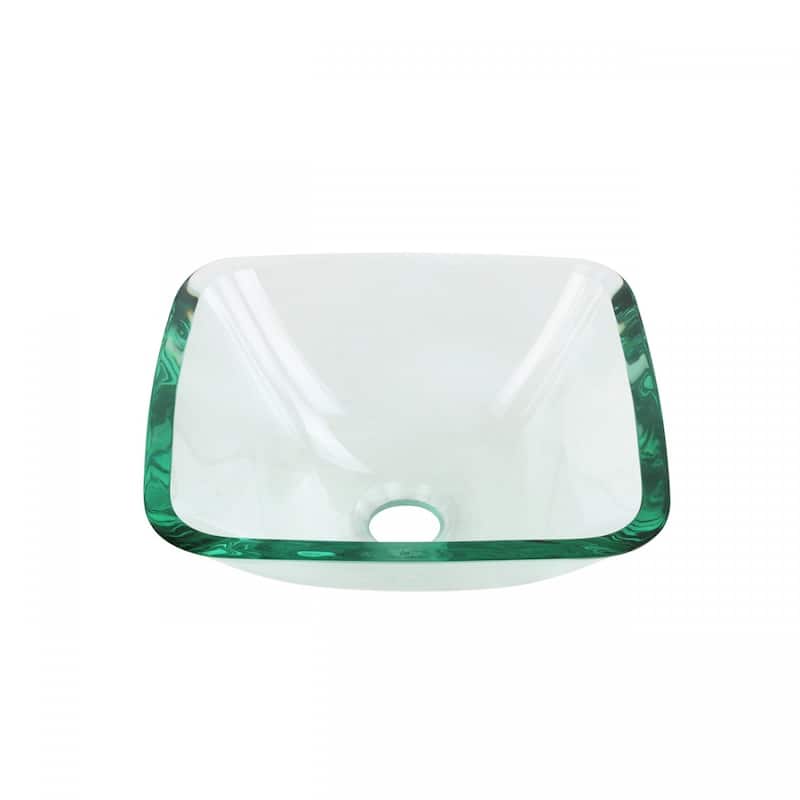 Square Tempered Glass Bathroom Vessel Sink 12-3/4"with Chrome Drain - Clear