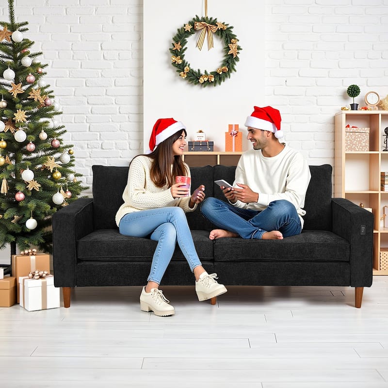 Modern 82.68 " Chenille Upholstered Sofa Loveseat Sofa with USB Ports for Living Space