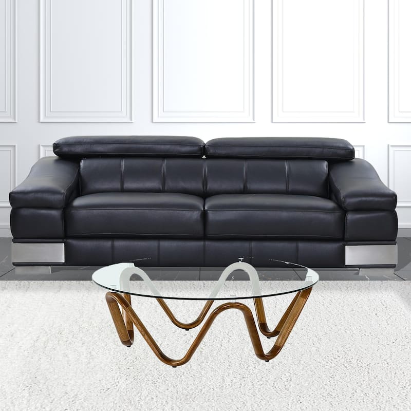 HomeRoots 45" Walnut And Clear Glass Abstract Wood Round Coffee Table - 45 x 45 x 15