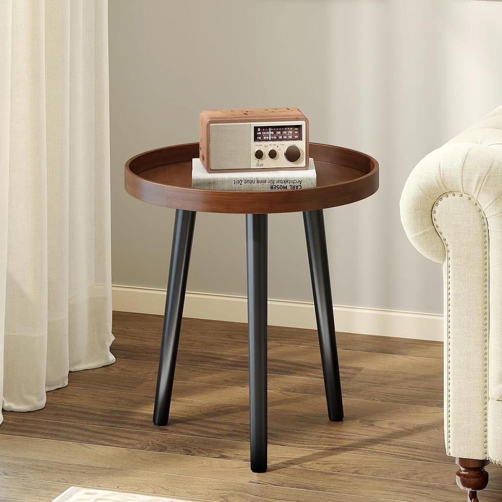 Set of 1/2 Round End Table Modern Side Tables with Wooden Tray