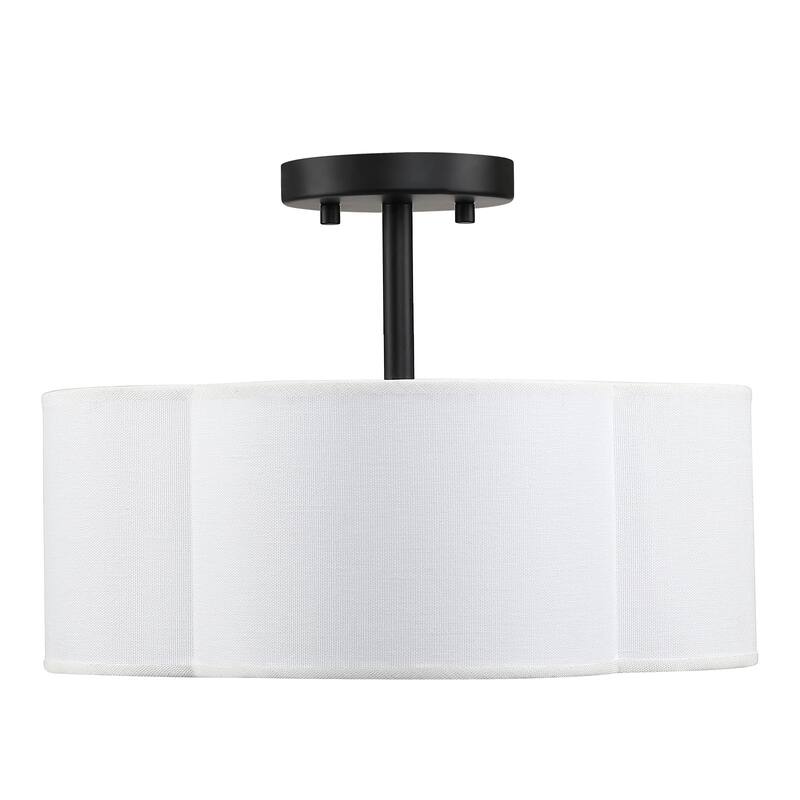 4-Light Black Semi-Flush Mount Light with White Scallop Shade - 14 in. W