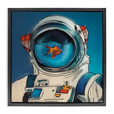 Stupell Goldfish Astronaut Suit Framed Floater Canvas Wall Art Design By Kamdon Kreations