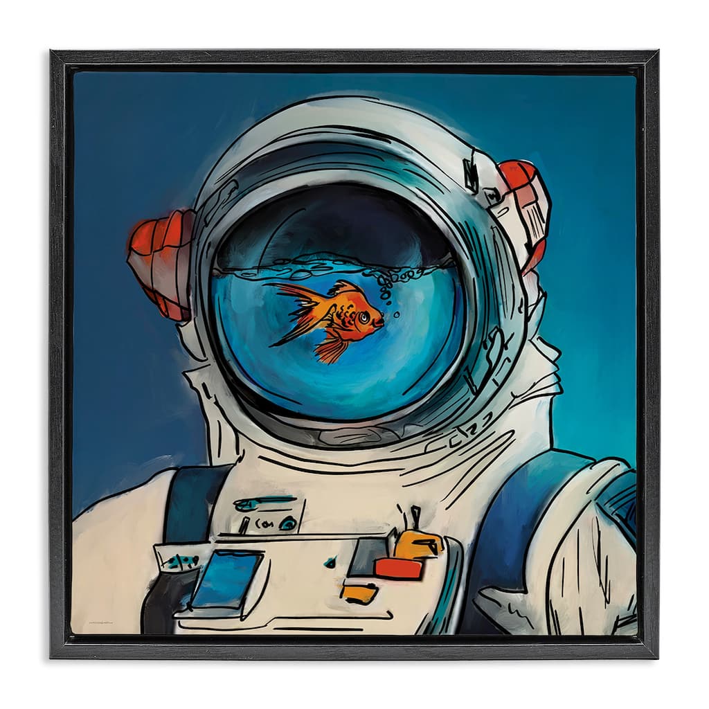 Stupell Goldfish Astronaut Suit Framed Floater Canvas Wall Art Design By Kamdon Kreations