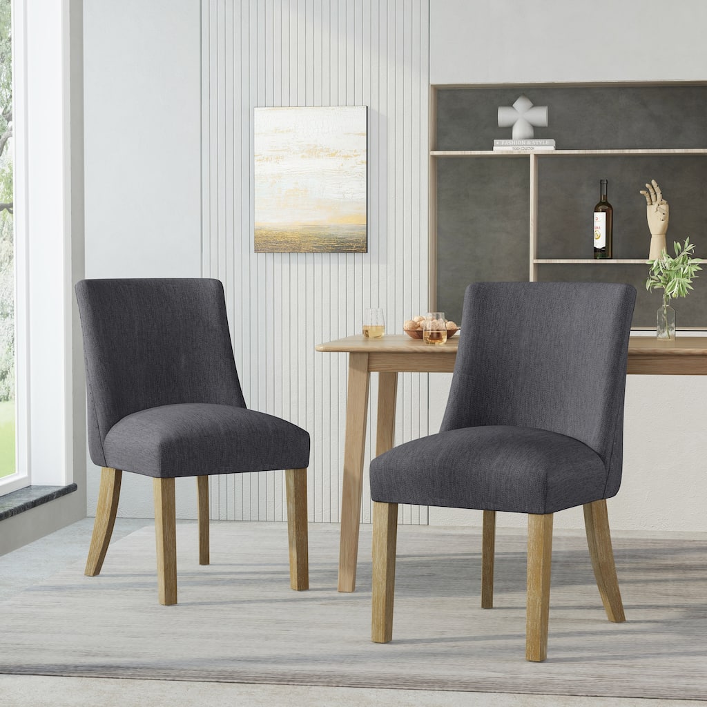 Upholstered Kitchen Chairs with Mid Back, Fabric Dining Room Side Chairs, Modern Armless Dining Chairs with Metal Legs, Set of 2