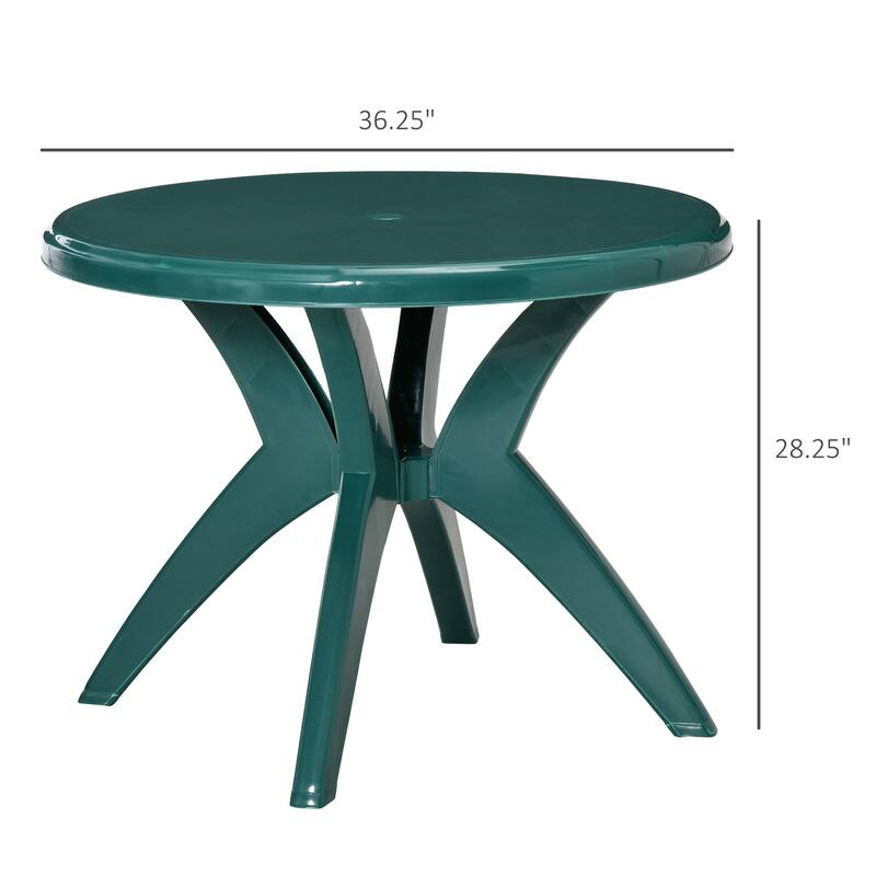 36.25" Dia Round Plastic Patio Table with Umbrella Hole, Outdoor Bistro Dining Table, for Bar, Garden