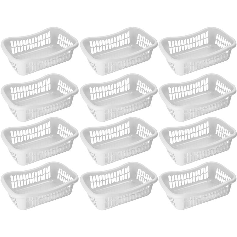 Large Plastic Storage Basket for Organizing Kitchen Pantry, Kids Room - white