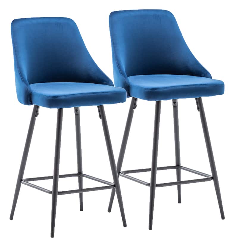 Zainab Premium Velvet Upholstered Contemporary Dining Bar Stools (Set of 2 ) - Blue