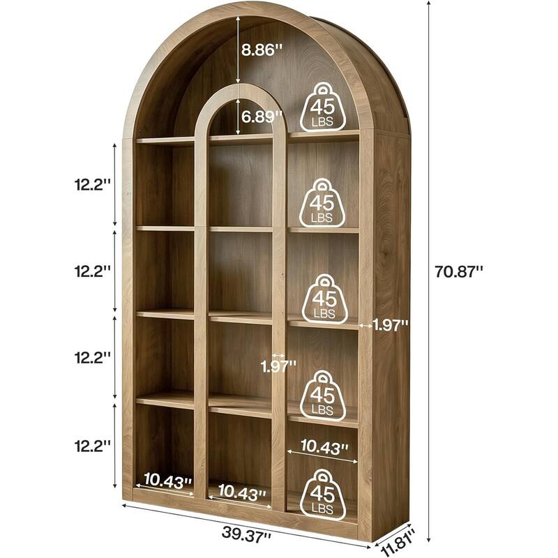 71" Tall Bookshelf, 5-Tier Modern Arched Bookcase, Free-Standing ...