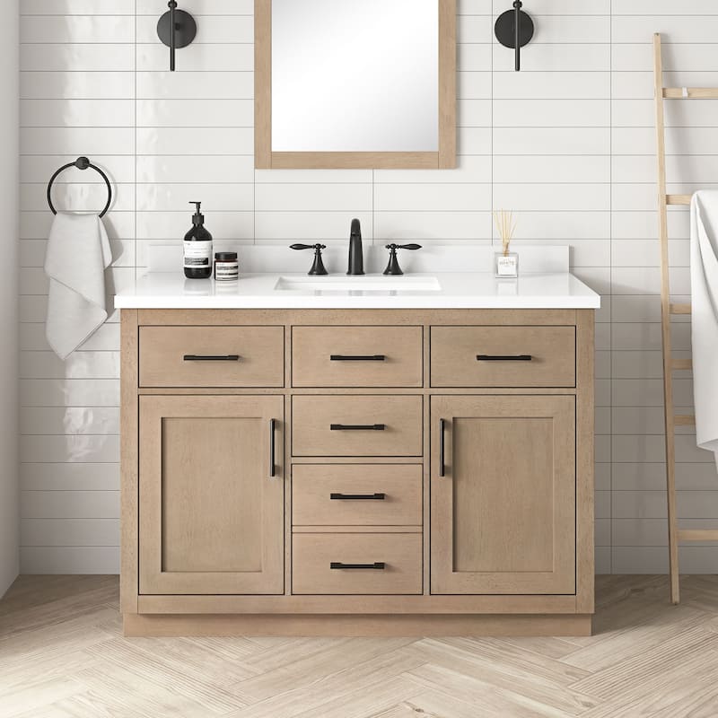 OVE Decors Bailey Bathroom Vanity with Power Bar - 48" - Sahara Birch