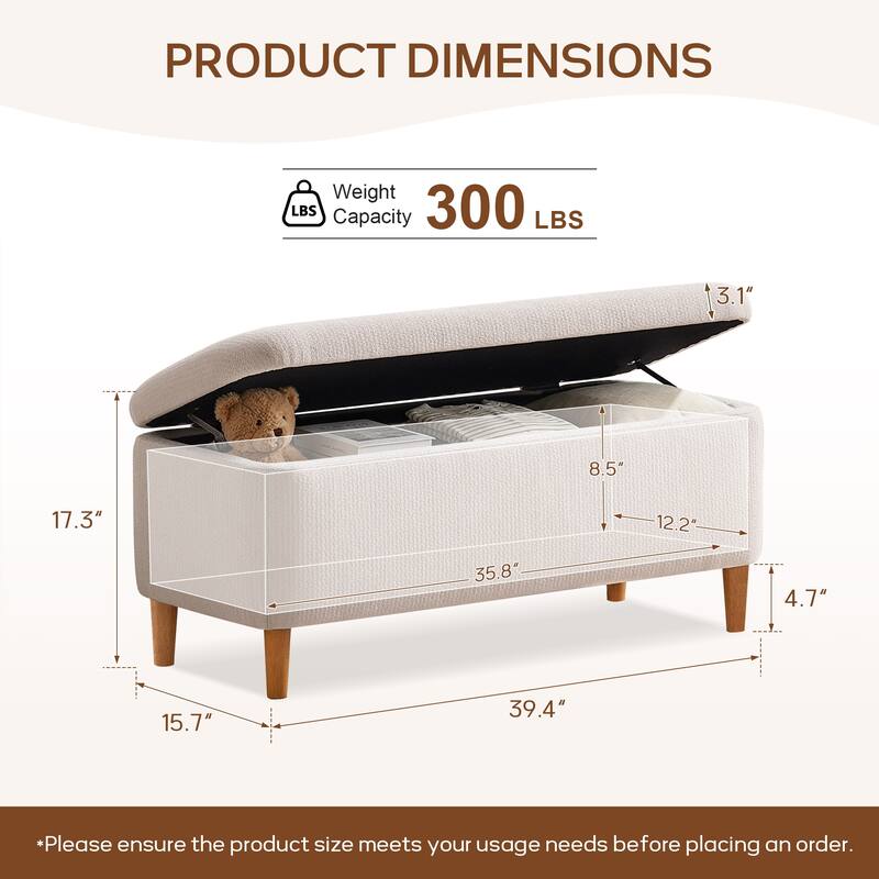 39in Soft Chenille Fabric Storage Ottoman Bench for Bedroom / Entryway Bed Foot / Living Room，Upholstered Entryway Bench