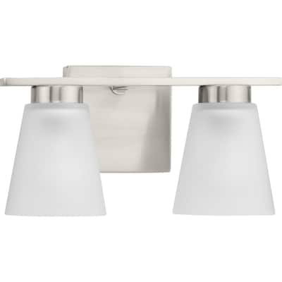 Tanner Collection Two-Light Brushed Nickel Transitional Vanity Light - 13 in x 6.5 in x 7.12 in