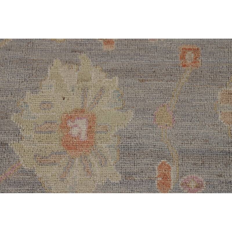 Vegetable Dye Oushak Turkish Area Rug Handmade Blue Floral Wool Carpet - 7'11" x 10'0"