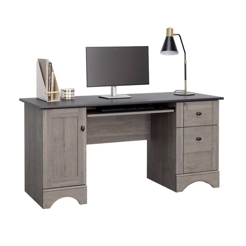 Anmytek Gray Oak Home Office Desk with Two Drawers Rustic Study Desk